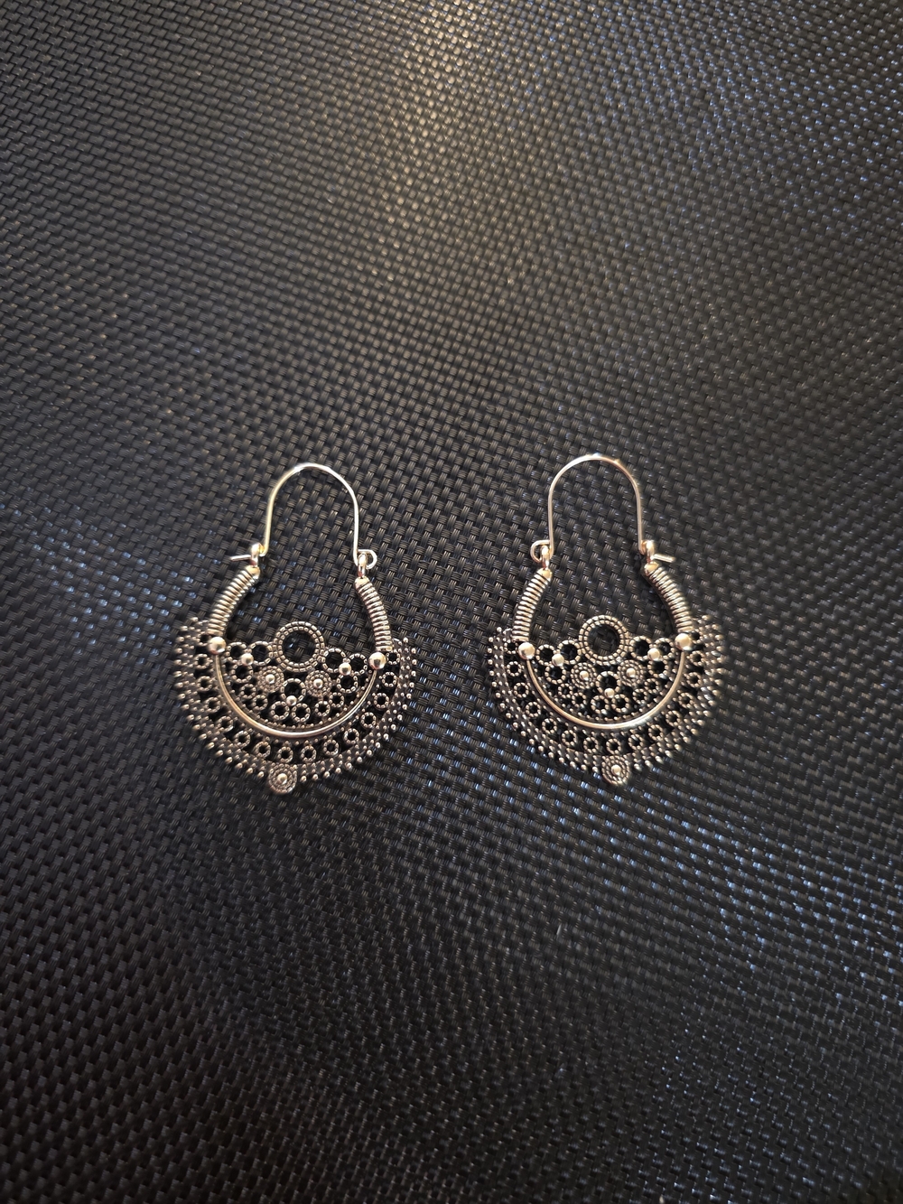 Silver-Tone Filigree Hoop Earrings - Elegant Women's Jewelry